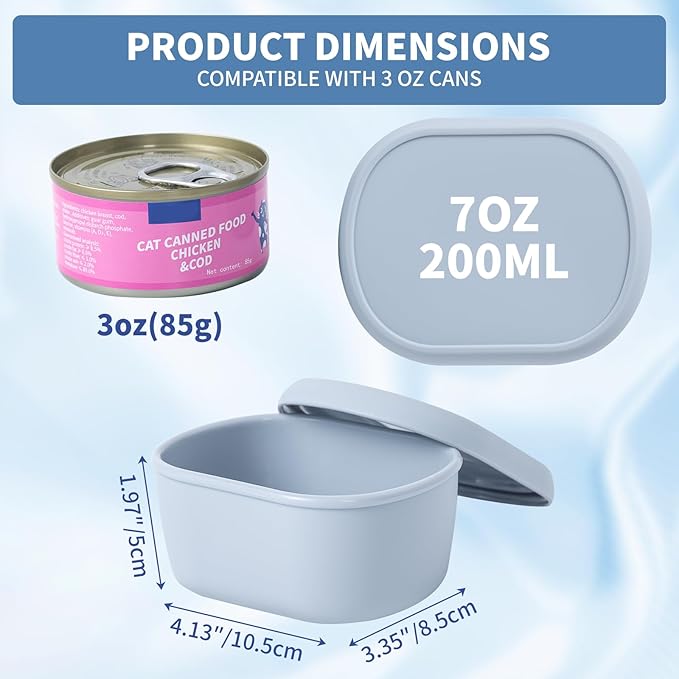SLSON 4Pack Silicone Storage Container for 3oz Cat Canned Food Cans,Airtight Cat Food Sealer with Cover Lids Reusable Sealing Box for 2.56''/65mm Can Keep Food Fresh in Fridge