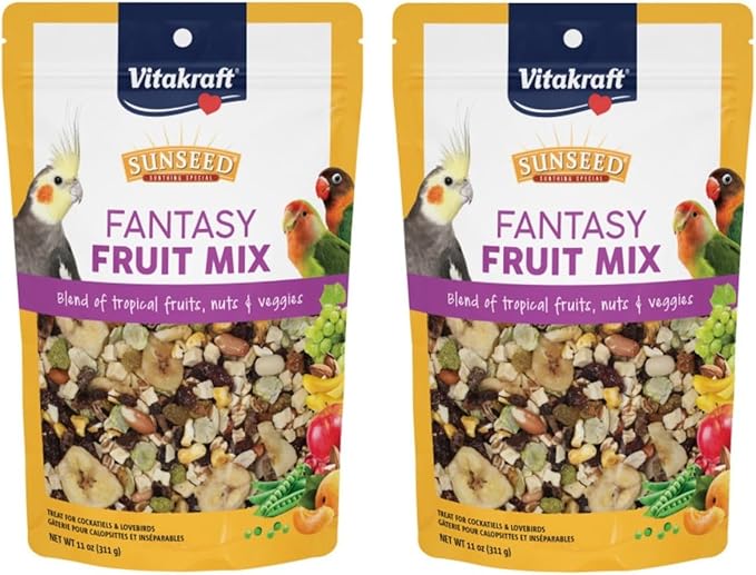 SunSeed Fantasy Fruit Mix Cockatiel Lovebird Treats Pouch, 11-Ounce, 2 Pack