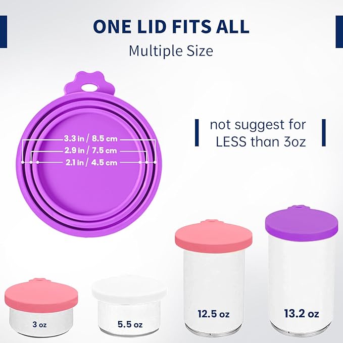 WePet Pet Food Can Covers, Silicone Lids, BPA Free, Dishwasher Safe, Fit Most Standard Size Canned Cat and Dog Food, 3oz/5.5oz/12.5oz/13.2oz, Jade White/Lilac Purple/Rose Pink