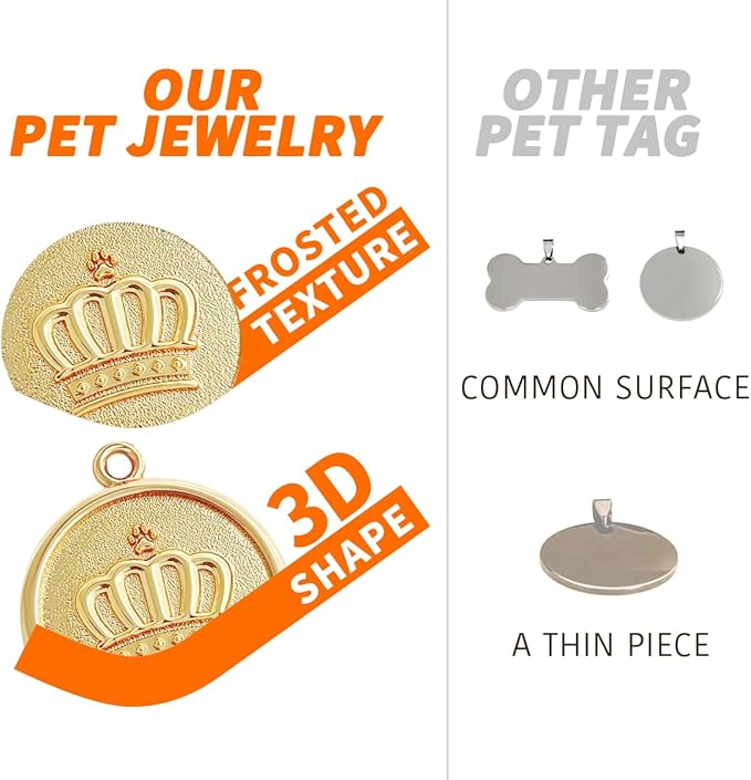 Dogs ID Tags Personalized Double Sided Deep Engraved Cat & Dog Collar Charm Round Shape Frosting Process Silver/Gold Plated