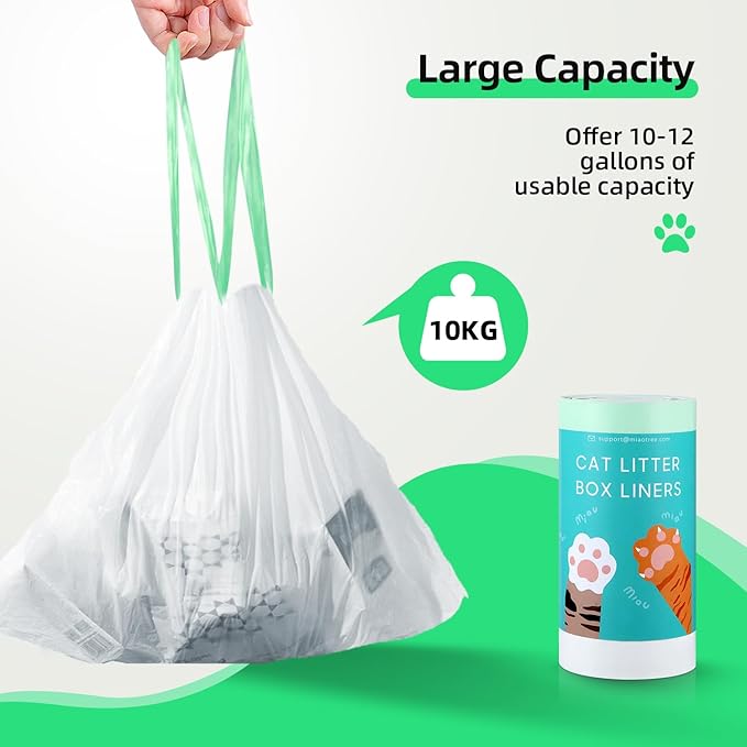 200 Count Waste Drawer Liners Bags Compatible with Litter Box Robot 4/5/3, Thick Self-cleaning Cat Litter Box Liners refill with Drawstring Heavy Duty 10-12 Gallons of Capacity