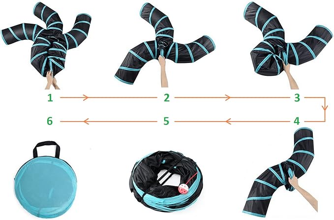 Cat Tunnels, Pet Ferret Rabbit Bunny Tunnels Tubes Subway Habitats, S-Style, DIY Cat Peekaboo Maze House Tent Bed, Kitten Interactive Toy (H Type Tubes)