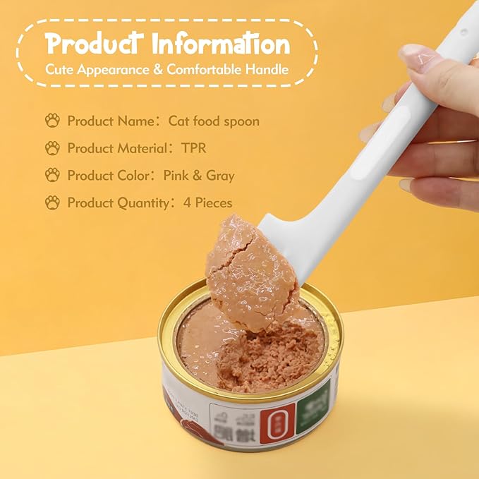 Cat Food Spoon - 4Pcs Cat Spoons for Wet Food Cat Food Spatula, Cat Can Opener Dog Spoon Pet Food Spoon for Cat Dog Pet