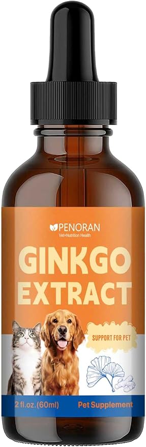 Pet Ginkgo Brain & Heart Support Drops, for Dogs & Cats: Cognitive & Memory Support, Blood Pressure, Cholesterol, Fights Mental Fog, with Curcumin & Lecithin & Multivitamins ﻿