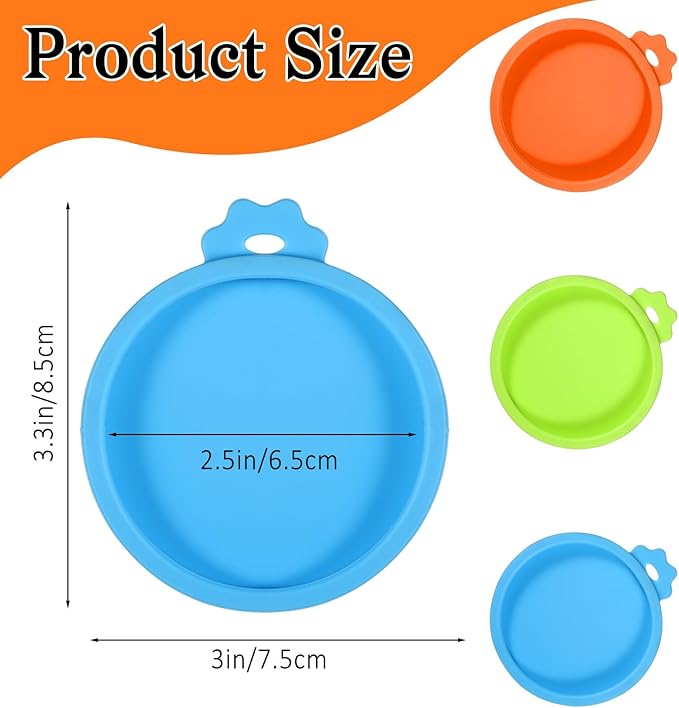 EupHHonycs 3 Pack Cat Food Lids for Cans Silicone Cat Food Can Lids Pet Foods Universal Cats Foods Cover Lid for 3 oz Cats Wet Cans Pet Storage(Blue+Green+Orange)