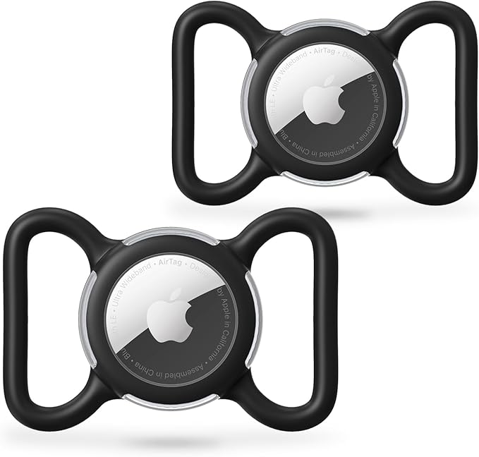 Waterproof Airtag Dog Collar Holder, Silicone & ABS Airtag Holder for Dog & Cat Collars, Ultra-Durable, Lightweight and Protective Airtag Case (Black & Black, Large)