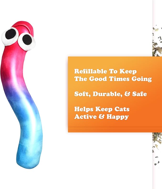 Meowijuana Kicker Toy for Cats | Get Kickin' Gummy Worm | Refillable Kicker Catnip Toy | Promotes Play and Cat Health | Includes Potent Hand Harvested Catnip Grown in North America