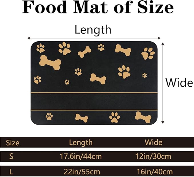 Personalized Cat Dog Food Mat - Non-Slip, Waterproof, Custom Pet Mat with Golden Bone and Paw Prints