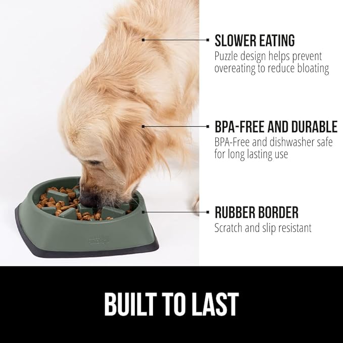 GORILLA GRIP Patented BPA Free Slow Feeder Dog Bowls, 4 Cup Interactive Puzzle Toy for Dogs and Cats Food Training Enrichment, Keeps Pets Busy and Prevents Puppy Overeating, Large Breeds, Sage Green