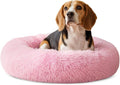 PetAmi Calming Dog Bed for Small & Medium Dogs and Cats, 30 Round Donut Dog Bed, Washable Fluffy Faux Fur Puppy & Cat Bed, Anti-Anxiety Plush Cuddler Pet Bed with Anti-Slip Bottom - Pink