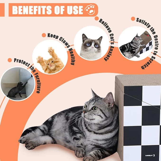 Simple Delxue Cat Scratching Board with Ball, Triangle Cat Scratching Cardboard, Multiple Scratching Angles, 2-in-1 Scratching Lounge Bed, Recyclable and Durable, Furniture Protector, Black and White
