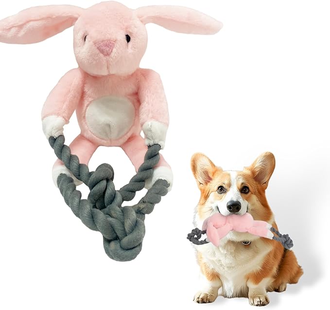 Plush Squeaky Dog Toys - Durable Cute Animals Toy for Indoor Play with Small, Medium and Large Dogs (Rabbit), pink