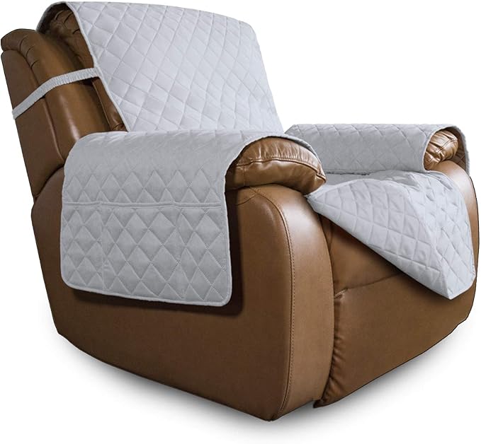 Easy-Going Oversized Recliner Chair Cover Reversible Sofa Cover Water Resistant Couch Cover Furniture Protector with Elastic Straps for Pets Dog Cat (Oversized Recliner, Light Gray/Light Gray)