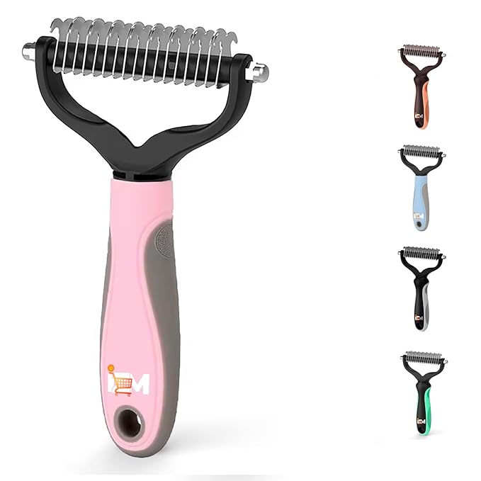 2-Sided Dematting & Deshedding Comb for Dogs & Cats – Undercoat Detangler Brush for Shedding, Matted Hair & Fur Remover Tool, Ergonomic Handle for Stress-Free Pet Grooming (Pink)