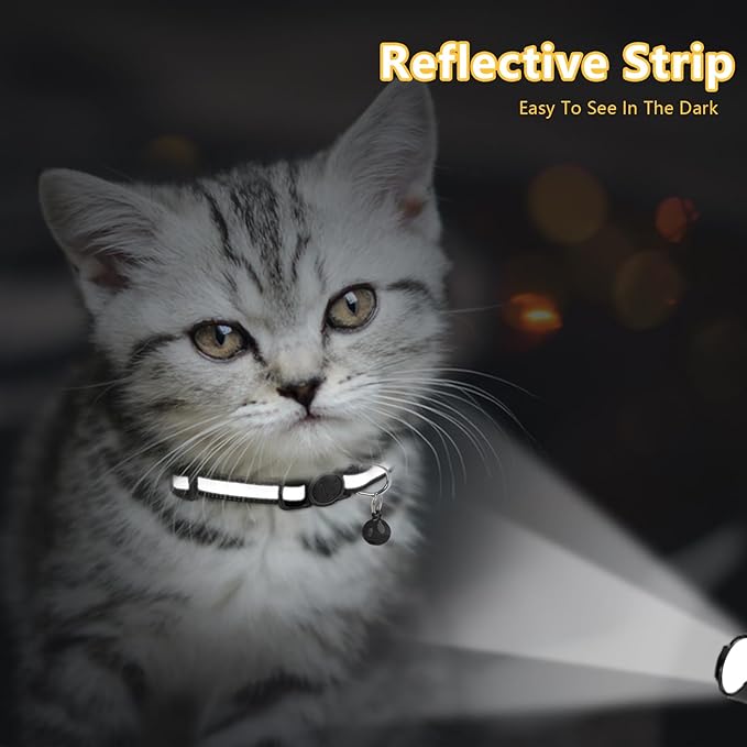 Taglory Kitten Collar Breakaway with Bell, Reflective Soft Cat Collar for Small Kittens, Adjustable 6-8 Inch High Visibility Night Strip, Lightweight for 2-6 Months Baby Cats, 2 Pack, Black