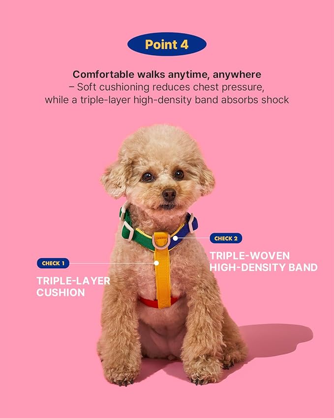 PETHROOM × Wiggle Wiggle Smile We Love Harness Set – Cute Dog Harness with Matching Leash & Backpack, Comfortable Walk & Travel Gear for Small to Medium Dogs, Large