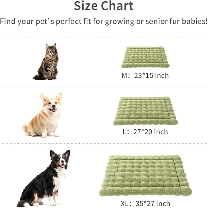 Self-Warming Cat Bed, Plush Faux Fur Pet Bed Mat with Anti-Slip Bottom, Ultra Soft Heated Bed for Cats & Medium Dogs, Cozy Fluffy Pad for Couch & Crate, Machine Washable, 27x20 Inch Green