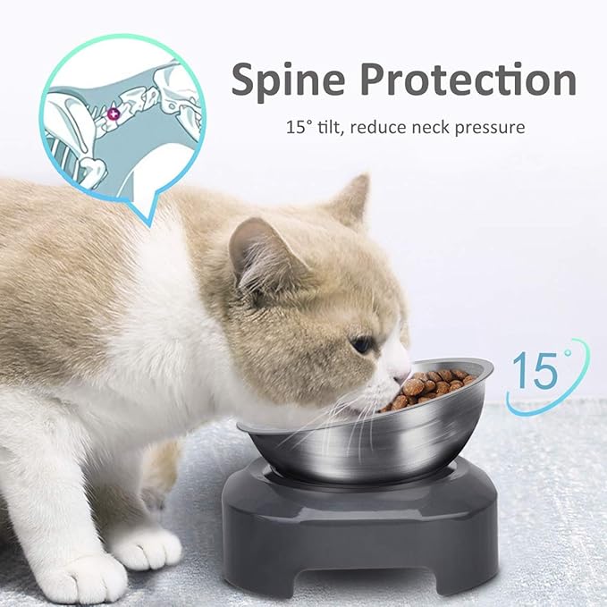 AYADA Dedicated Replacement Cat Bowl for Raised Cat Food Bowl, Base Not Included Elevated Stainless Steel 0-15° Slanted Kitty Kitten Pet Dish for Wet Food Water Anti Vomiting