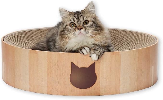 Necoichi Cat Scratcher Bowl for Indoor Cats - Cat Scratching Lounger with Reversible Usability and Extra Comfort for Lounge, Cardboard Bed Couch / (XL, Oak)