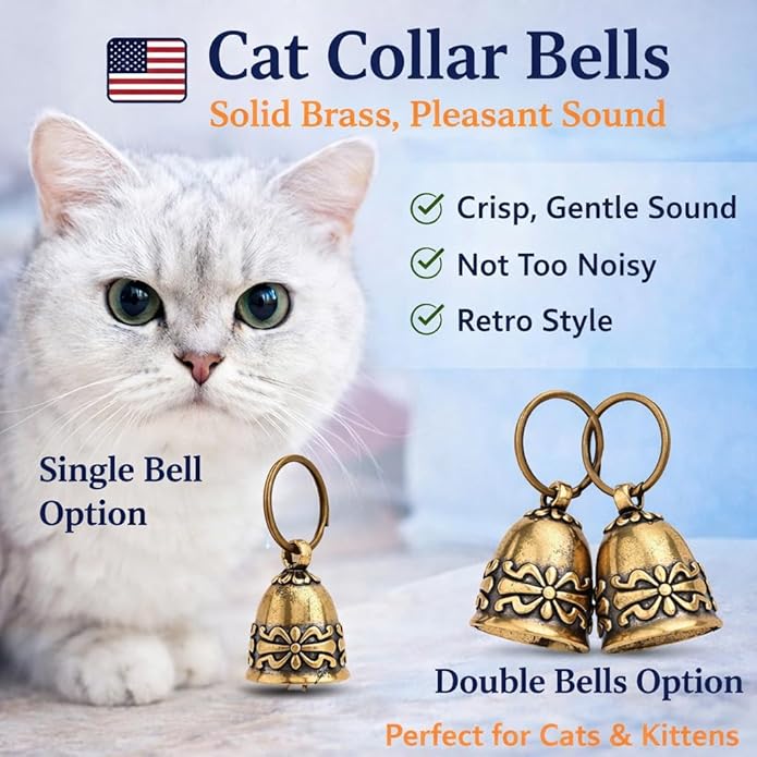kcrygogo Copper Collar Bell for Small Pet, 0.7 inch Bell for Cats and Dogs,Noise NOT LOUD Come with Silver Pet Anti-Lost ID Pendant Tags (2Set)