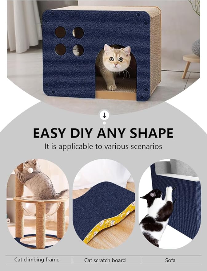 Cat Scratch Couch Protector 78.7"x15.8" – Self-Adhesive Furniture Protector from Cat Scratching, DIY Couch & Wall Shield, Trimmable Anti Scratch Mat for Indoor Sofa Bed Carpet，Navy