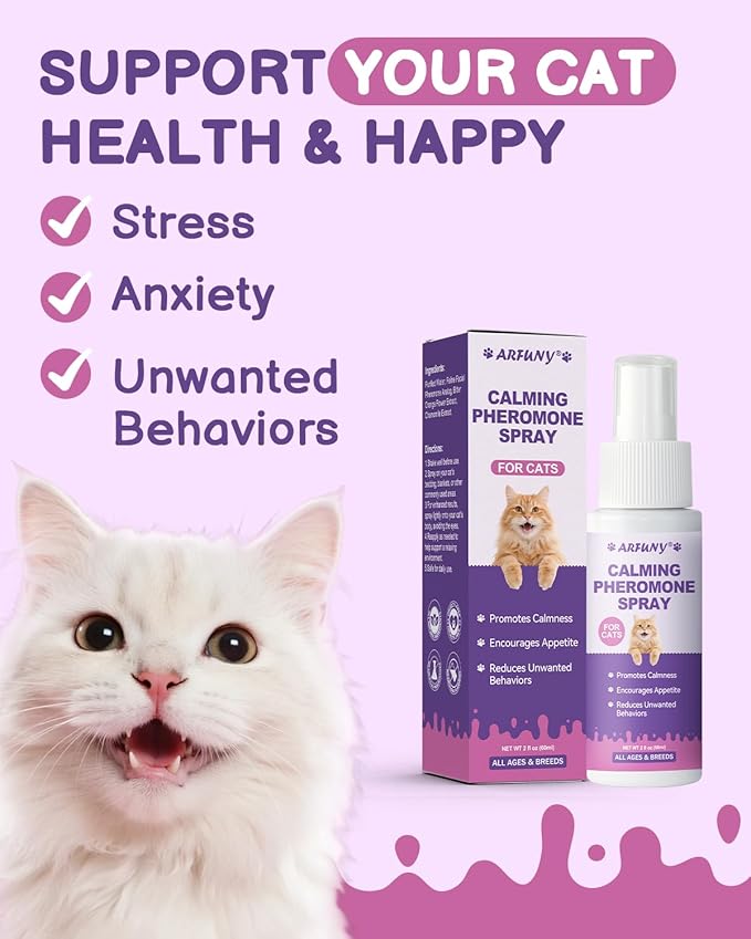 Cat Calming Pheromone Spray - Cat Calming Spray - Reduce Scratching, Fighting, Peeing, Marking - Cat Anxiety & Stress Relief - for Home, Travel, Vet Visits - with Cat Pheromone & Natural Ingredients