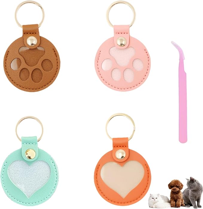 Pet Hair Storage Keychain, Dog Cat Fur Container Collector Keepsake, PU Leather Memorial Keyring, Collar Bag Charms