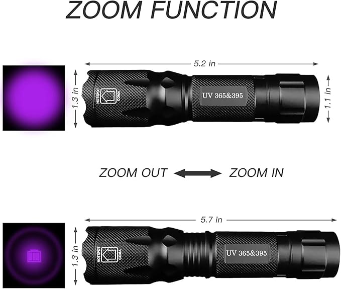 UV Flashlight Black Light- 365nm 395nm Ultraviolet Flashlights, Handheld Blacklight Torch Woods Lamp for Pet Urine Stains Detection, Rocks & Minerals, Glue Curing, Scorpions Finder and Uranium Glass