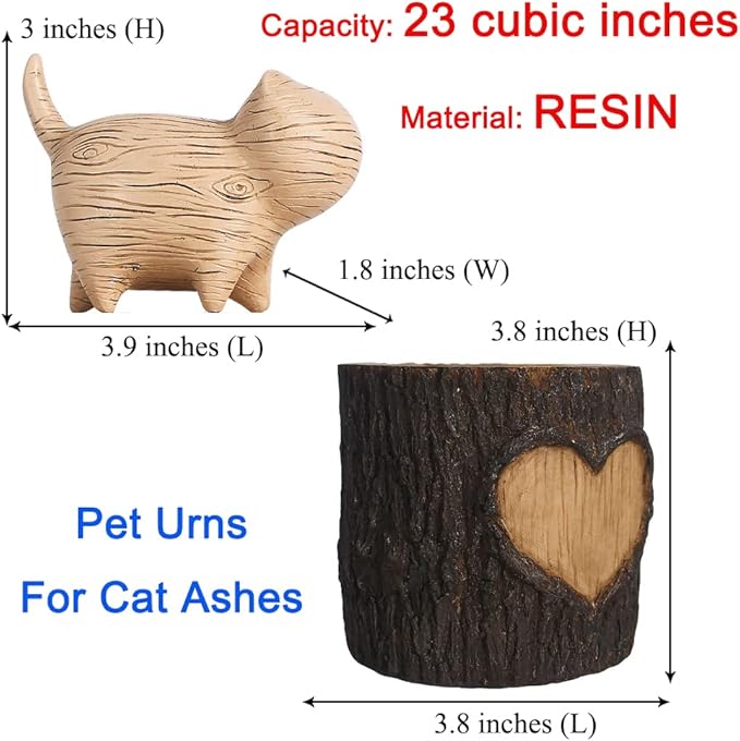 Generic Pet Memorial Box Urns for Cat Ashes, Resin Pet Memorial Keepsake Cremation Urns with Small Cat Statue, Engraved with Name and Dates-Sympathy Pet Loss Gifts