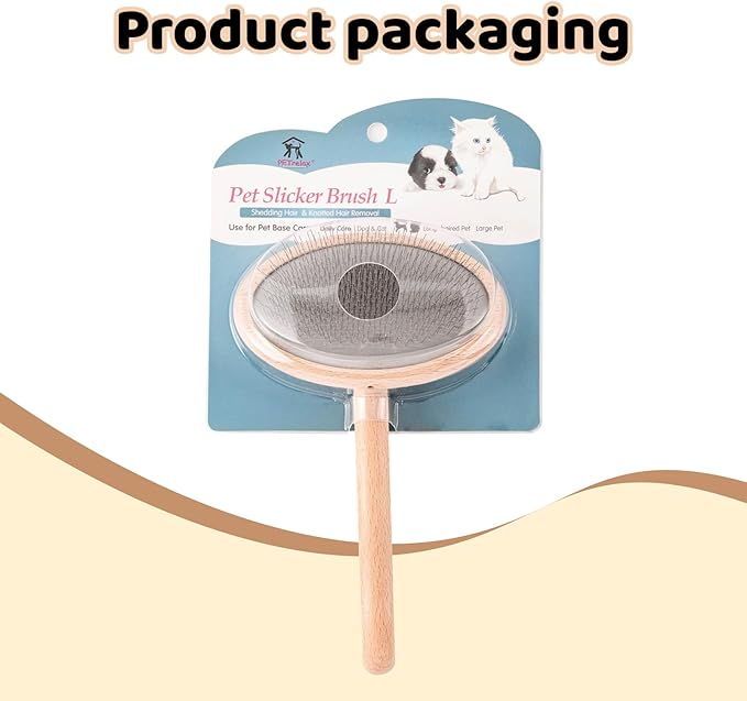 Wooden Dog Brush for Shedding, Grooming, Long haired Dogs, Poodle, Puppy & Indoor Cats, Oval Pin Brush with Coated Tips & Air-Cushion Design, Dog Slicker Brush，pin Brushes for cat Grooming