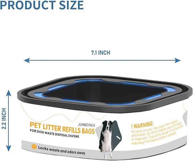 4 Pack 42 FT Jumbo Square Refills Disposal Bags Refill Compatible with Pet Dogs Genie Dog Waste Disposal System Pails, Ultimate Odor Control Dog Poop Bags