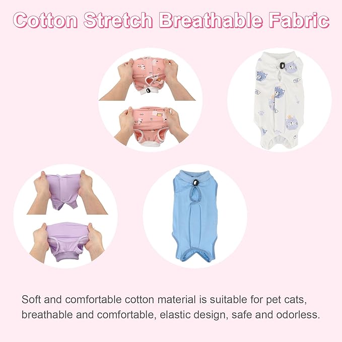 2PCS Cat Recovery Suit - Breathable Cat Surgical Recovery Suit, Onesie for Cats After Surgery Recovery, Alternative Cone of Shame Abdominal Wound Skin Wear Protection (Pink+White, S)