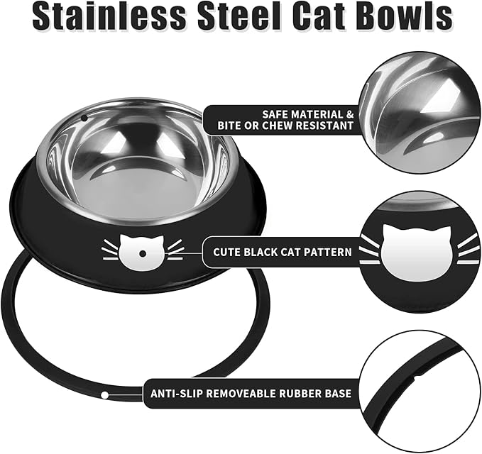 Serentive 3Pcs Cat Bowls Non-Slip Stainless Steel Small Cat Food Bowl Unbreakable Thick Rubber Base Easily Clean Lovely Color