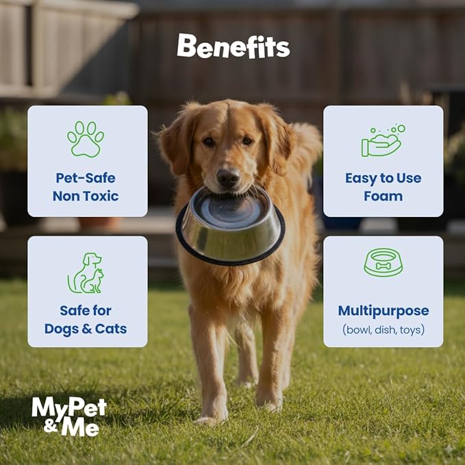 My Pet & Me - Pet Bowl Cleaner Mousse | 4.05 oz Vet Enzyme Formula | Gentle, Effective pet bowl & dog bowl cleaner | Lick-Safe, Residue-Free pet safe cleaner for Small Dogs,Cats,Toys, Fountains & More