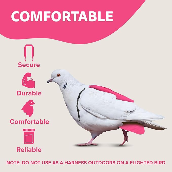 Hen Holster Premium Starter Kit - Bird Diaper, Wrap Around for Larger Pigeons, Small Breed Hens & Roosters - Leak-Proof, Comfortable Bird Harness with Sewn-in Liner & Hook & Loop Closure - XS, Pink