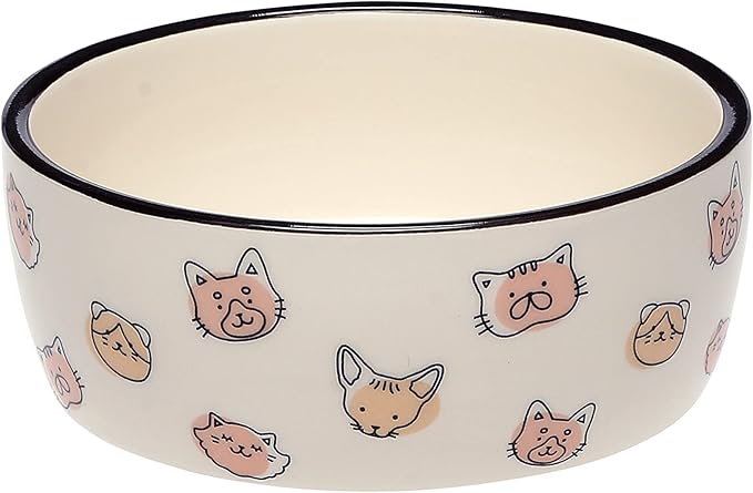 Pearhead Ceramic Cat Bowl, Holds 12 oz, Whisker-Friendly Pet Dish for Food and Water, Cute Cat Face Design