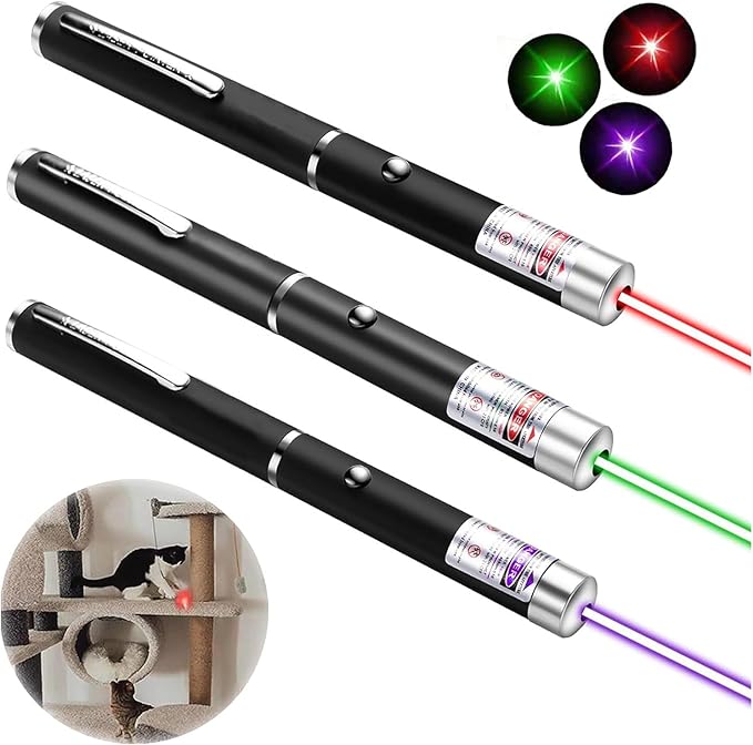 XIMIBI Red Green Violet Pointer for Cats (3 Pack), Pet Light Toys for Kittens and Dogs, Indoor Training and Chaser Toys for Cats.