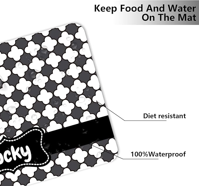 Personalized Dog Cat Food Mat PU Non-Slip at The Bottom Dog Bowl Mat Dog Mat for Food and Water Custom Pet Dog Food Mats for Floors Waterproof (Dot)