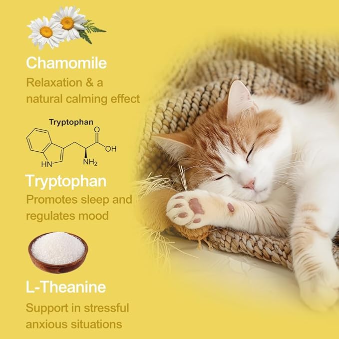 Cat Calming Treats with L-Theanine, Anxiety Relief Chews for Stress & Aggression - Fast Acting Chicken Flavor, 150 Count Crunchy Soft Bites