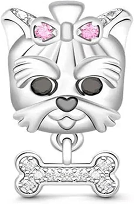 Pet Charm, Cute Dog Charm, Animal Dangle Charm, Sterling Silver Charm, Gift For Women, Friends, Wife, Mother, Christmas, and Halloween, Compatible With Pandora