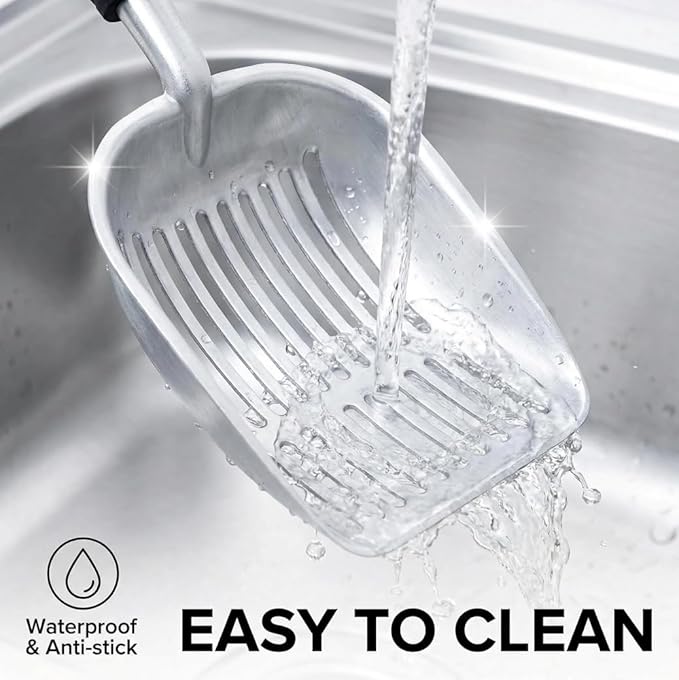 Heavy Duty Cat Litter Scoop with Holder, Stainless Steel Kitty Litter Scooper Caddy for Litter Box, Aluminum Speed Sifter Captures All Clumps