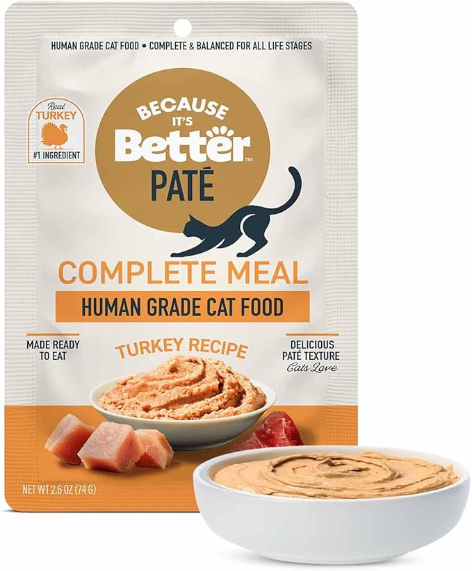 Because It's Better Pate Complete Meal, Turkey Recipe, 2.6 oz Pouches, Wet Cat Food, 12 Count