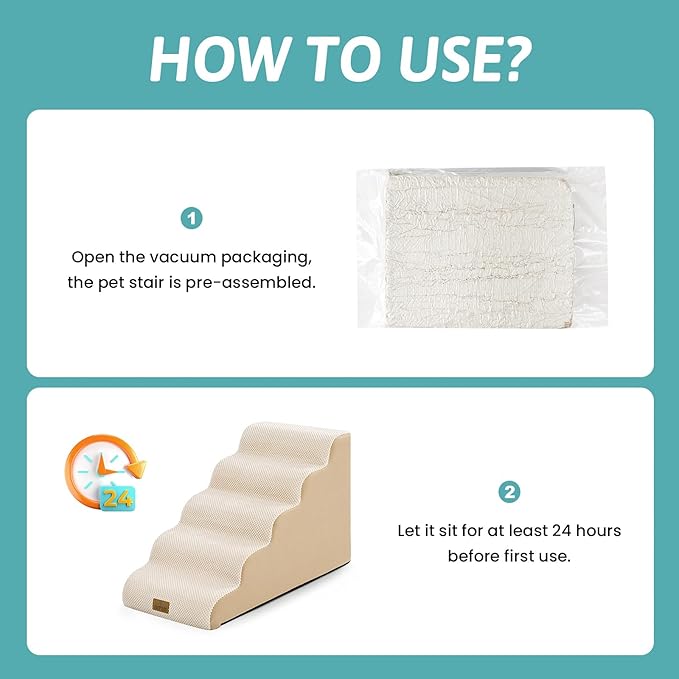 Dog Stairs for Small Dogs 19.7"H, 5-Step Sturdy Foam Dog Steps for Couch, Bed or Sofa, Curved Pet Stairs for Puppy and Older Cat, Doggie Ladder with Washable Cover, 15.7x33x19.7 inch, Beige