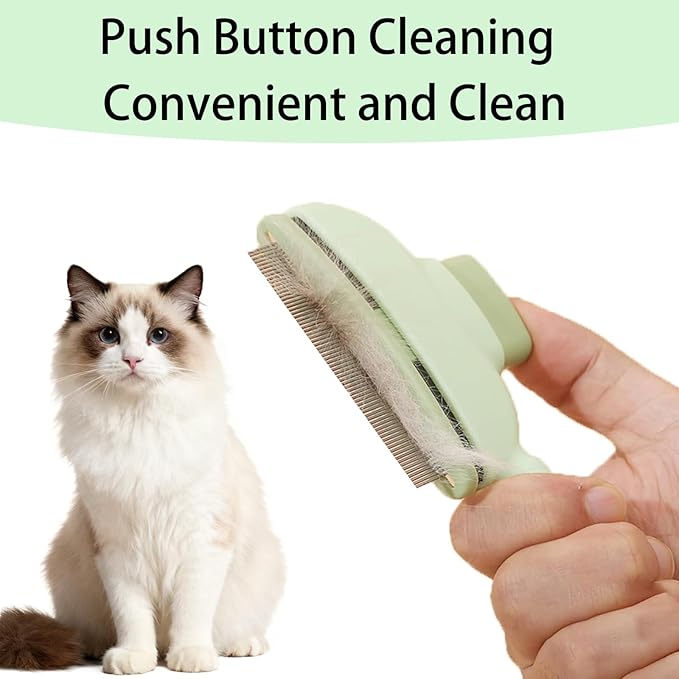 2PCS Pet Comb Flea Comb Set for Cats Dogs,Cleaning Massage Brush and Self-Cleaning Dog Combs for Removing Pet Hair, Knots & Loose Fur