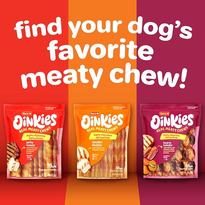 Hartz Oinkies Tender Bullies with Real Chicken Breast & Real Beef Bully Stick Flavor, Highly Digestible and Rawhide-Free, 20 Count