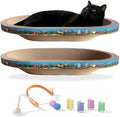 2PCS Large Cat Cardboard Scratcher with Toys, Oval 21.7" x 14.9" Kitty Scratching Board for Indoor Kitten Play Scratch Bed Sofa Furniture Protector