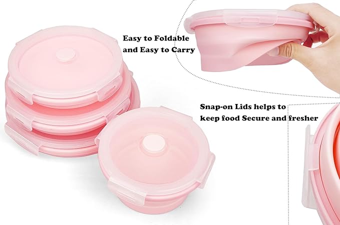 Collapsible Dog Bowls with Lids, 2 Pack Portable Travel Dog Bowls for Small Medium Large Dogs, Silicone Foldable Outdoor Dog Cat Food Water Bowls for Camping Hiking Road Trip, Pink 40 oz