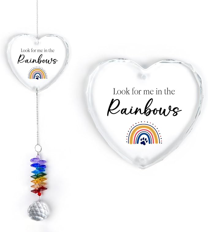 Glass Ornament Suncatcher - Memorial Gifts for Loss of Dog Cat Pet - Look for me in The Rainbows - Dogs Sympathy Gifts - Bereavement Keepsake - Mother's Day for Dog Mom Dad