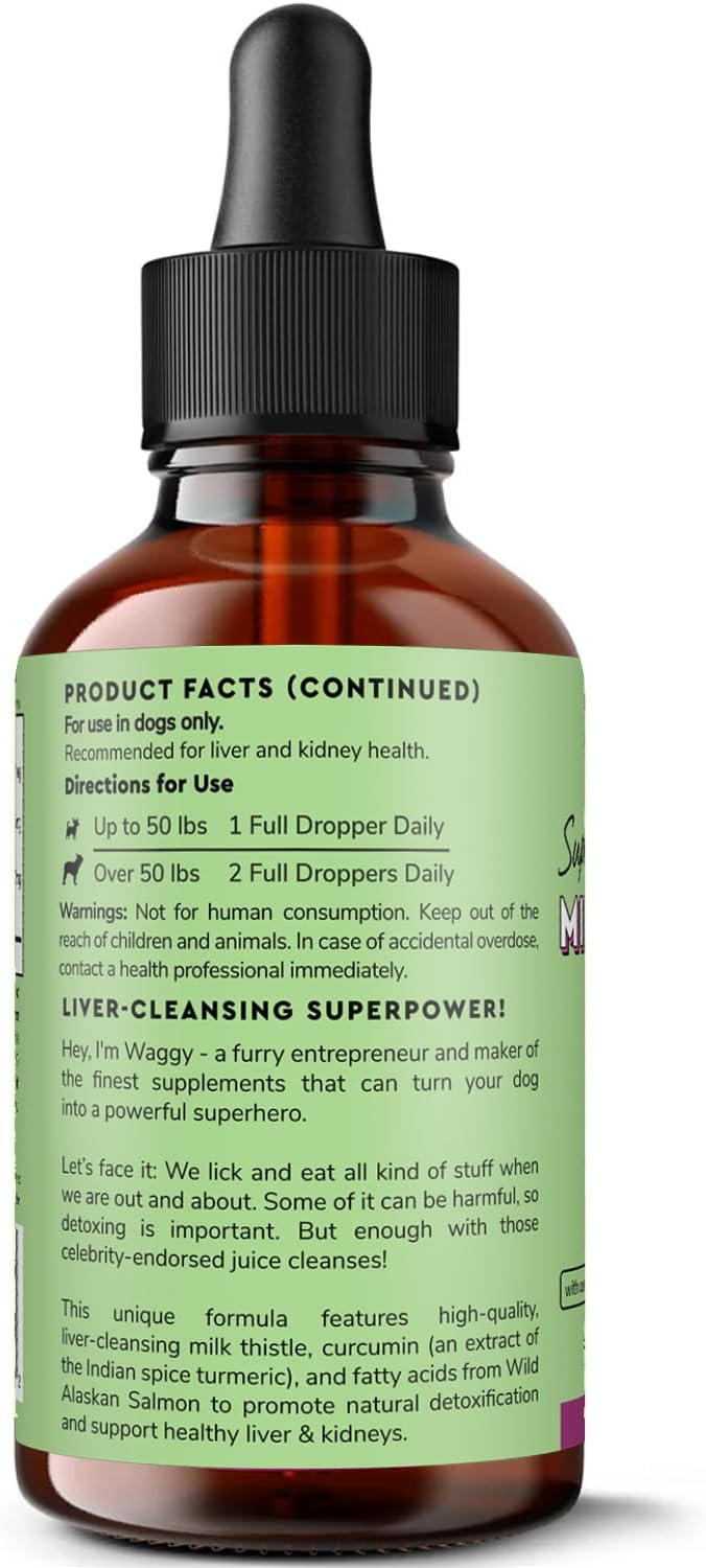 Wonder Paws Milk Thistle, Liver Support for Dogs, Supports Kidney Function for Pets, Detox, Hepatic Support, with Wild Alaskan Salmon Oil & Curcumin, Omega 3 EPA & DHA (2 Oz)
