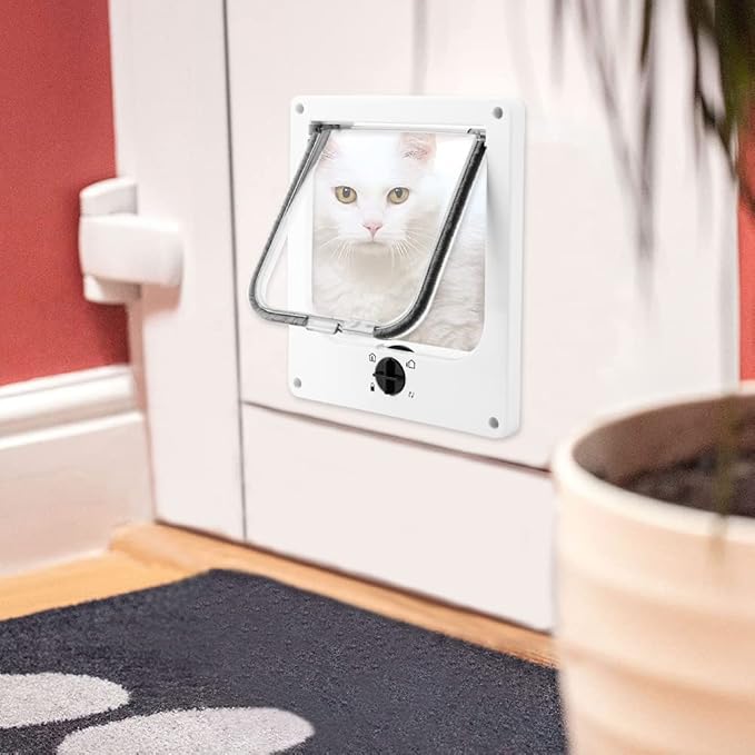 EASY JOY Cat Doors(Outer Size 11.6" x 10"), 4-Way Locking Cat Door for Interior Exterior Doors, Weatherproof pet Door with Magnet for Cat or Dog < 23.6 inches in Girth(White XL)